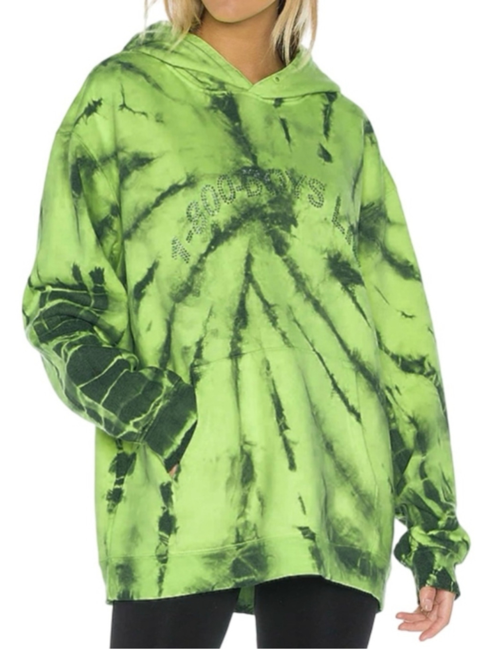 1-800-BOYS LIE Acid Rhinestone Hoodie One Size Lime Green Large